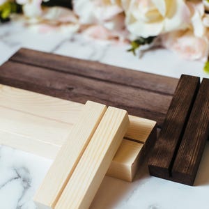 Light and Dark Walnut Wood Sign Card Display Base Holders, Stands for Acrylic Wedding Signs Sign Holders, Acrylic Place Card Table Number