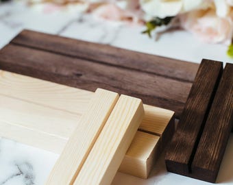 Light and Dark Walnut Wood Sign Card Display Base Holders, Stands for Acrylic Wedding Signs Sign Holders, Acrylic Place Card Table Number