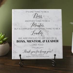Bosses Day Tile Plaque, Thank You Great Mentor True Leader Sign, Custom Boss Appreciation For Retirement, Teacher, Counselor, Coach, Adviser