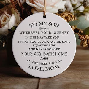 Custom To My Son Gift Ornament, Gift Idea Son from Mother, Ornament from Mother to Son, Personalized Son Christmas Ornament, Gift from Mom