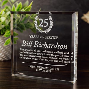 Years Of Service Appreciation Award Crystal Glass Plaque, for Employee Recognition, Top Performers, Best CEO Trophy, Retirement Gift Plaque