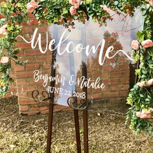 Clear Glass Look Acrylic Wedding Welcome Sign, 18x24 Personalized Modern Wedding Welcome Sign Decoration for Display, Custom Wedding image 4