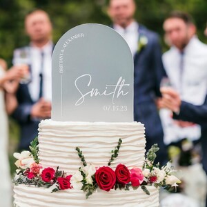 ARCH Acrylic Cake Topper, Personalized Name Wedding or Birthday Cake Top, Bridal or Baby Shower Modern Blush Frosted Boho Cake Topper
