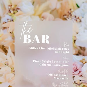 Bar Menu Signature Cocktails Custom Clear Glass Look Acrylic Wedding Sign With Stand, His Her Drinks Lucite Perspex Bar Table Sign