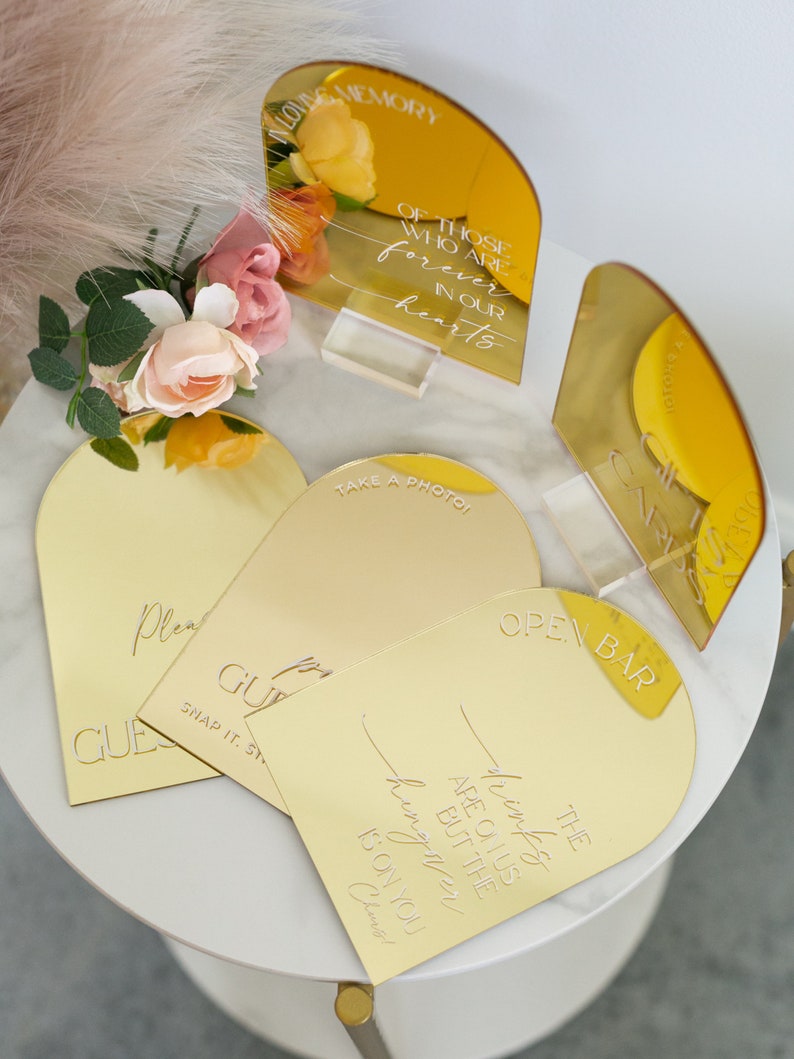 ARCH Mirror Gold, Silver or Rose Gold Acrylic Sign Wedding Bundle of Guestbook, Gifts and Cards, In Loving Memory Please Take One imagen 3