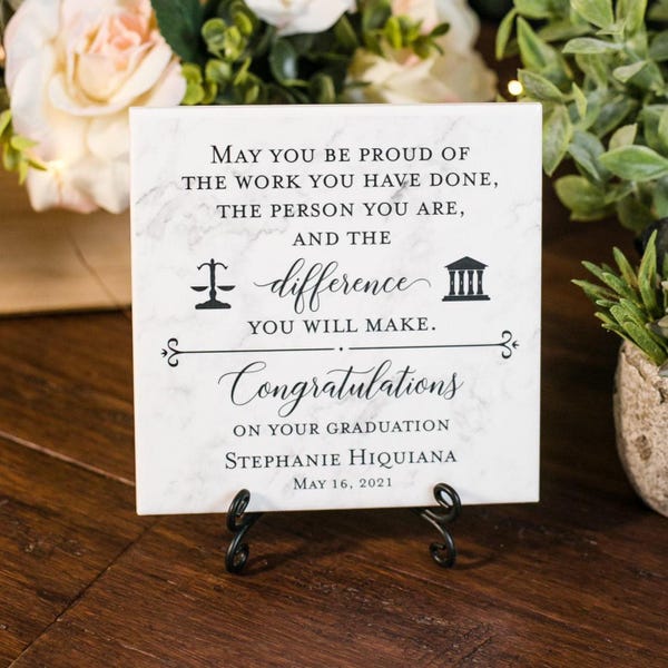 LAW School Congratulations On Your Graduation New Attorney or Lawyer Tile Plaque Gift For Student JD Juris Doctor Present Idea With Stand