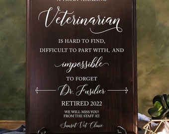 VETERINARIAN Retirement Thank You Appreciation Walnut Plaque, Vet's Day Recognition Leaving Farewell Gift, DVM Animal Doctor Sign, Vet Tech