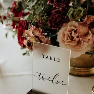 FROSTED Glass Look Acrylic Table Number Sign With Stands, Perspex Modern Calligraphy Table Numbers, Lucite Minimalist Number