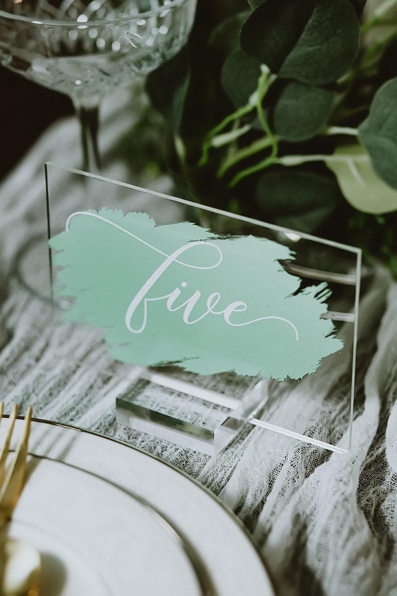 Clear Glass Look Acrylic Table Number Sign With Stands, Perspex Modern ...