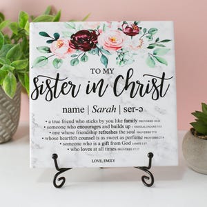 To My Sister In Christ Personalized Name Scripture Verse Encouragement Tile Plaque Christian Gift For Religious Church Bible Study Friend