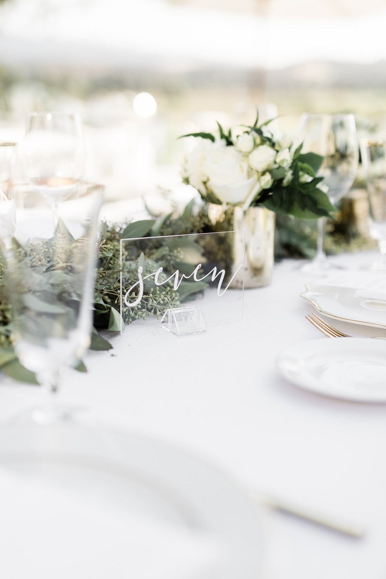 Clear Glass Look Acrylic Table Number Sign With Stands Etsy