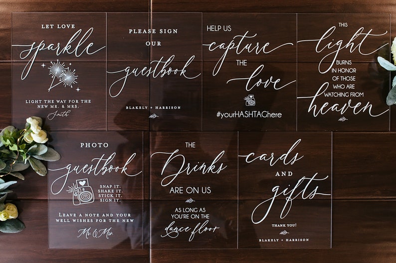 8x10 Acrylic Sign Bundle of Guestbook, Gifts and Cards, In Loving Memory Please Take One Clear Glass Acrylic Modern Calligraphy Wedding Sign