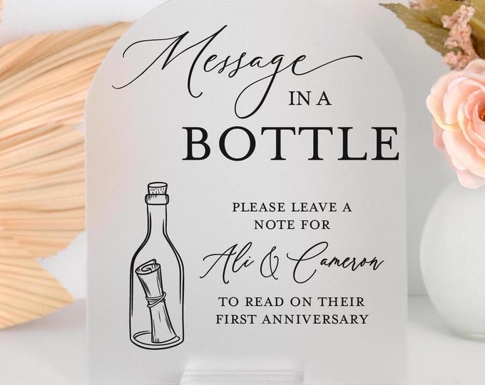 Message In A Bottle Acrylic Sign, Sign a Bottle, Leave a Note To Read On First Anniversary, Wedding Keepsake, Newlyweds Guestbook Sten