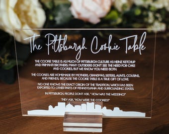 Pittsburgh Cookie Table Tradition Favors Clear Glass Look Acrylic Wedding Sign All of Yinz Skyline Lucite Perspex Cookies Table Sign