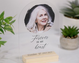 Personalized Memorial Sympathy Gifts, Clear Acrylic Desktop Display In Memory of Loss Of Loved One, Remember Photo Gift, Forever In My Heart