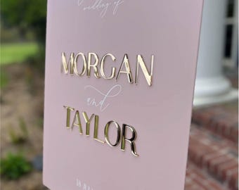 3D Mirror Welcome To The Wedding Of Acrylic Sign, Personalized Modern Names And Date Minimalist Event Signage