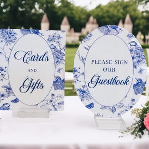 Toile Sign BUNDLE Set Wedding Chinoiserie Acrylic Signs, Blue Floral Elegant French Event Signage, Guestbook, Cards and Gifts, Loving Memory