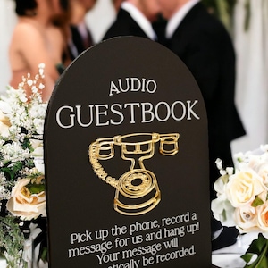 Audio Guestbook Pick Up The Phone Leave A Message For The Newlyweds Clear Glass Look Acrylic Wedding Sign, Guest Book Lucite