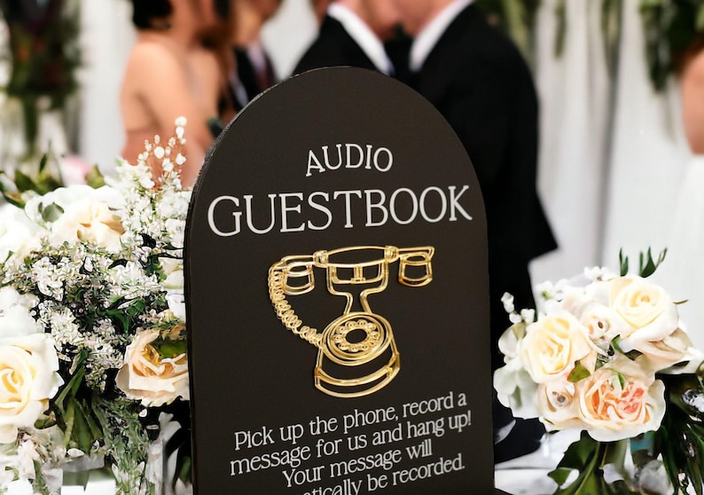 Audio Guestbook Pick Up The Phone Leave A Message For The Newlyweds Clear Glass Look Acrylic Wedding Sign, Guest Book Lucite