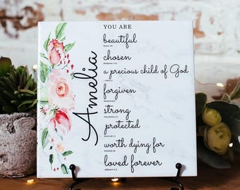Personalized Name Christian Tile Gifts For Women, Scripture Verse Encouragement Present For Religious Church Bible Study Proverbs 31 Friend