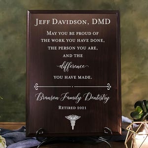 DENTIST Retirement Thank You Appreciation Plaque Dentist&#39;s Day Recognition Leaving Farewell Gift, Orthodontist Oral Surgeon DDS Sign