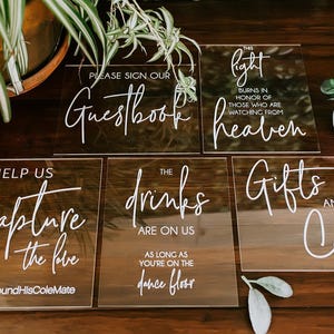 Sign Bundle Set of Guestbook, Gifts and Cards, In Loving Memory, Please Take One Clear Glass Acrylic Modern Calligraphy Wedding Sign SIGSET