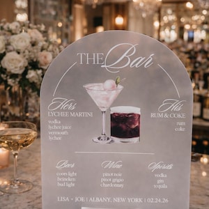 Wedding Cocktail Bar Menu Sign – Acrylic Reception Beverage Display with Signature His Her Drinks image 4