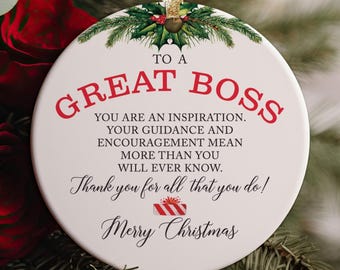 To A Great Boss Christmas Ceramic Round 3" Ornament, Thank You Present Employee to World's Best Boss, Coworker Present, Boss Appreciation