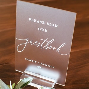 Please Sign Our Guestbook Modern Minimalist Clear Glass Look Acrylic Wedding Sign, Guest Book Lucite Perspex Table Sign