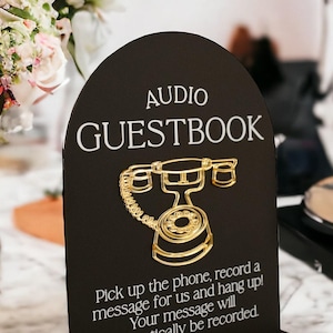Audio Guestbook Pick Up The Phone Leave A Message For The Newlyweds Clear Glass Look Acrylic Wedding Sign, Guest Book Lucite