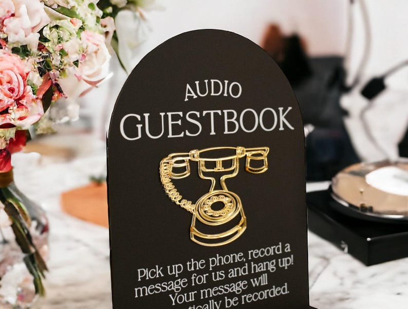 Audio Guestbook Pick Up The Phone Leave A Message For The Newlyweds Clear Glass Look Acrylic Wedding Sign, Guest Book Lucite