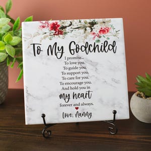 To My Godchild Tile Plaque Gift From Godmother or Godfather to Godson or Goddaughter, Birthday, Baptism, Confirmation, Christmas Gift