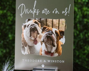 Open Bar Pet Drink Acrylic Wedding Sign for Bar, Signature Drink Sign with Dog Cat Party Sign with Pet His and Hers Menu