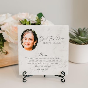 Mom Beautiful Memories Sympathy Tile Gift With Photo Memorial Plaque, In Loving Memory Gift , Grief, Condolences Sign Passed Loved Ones