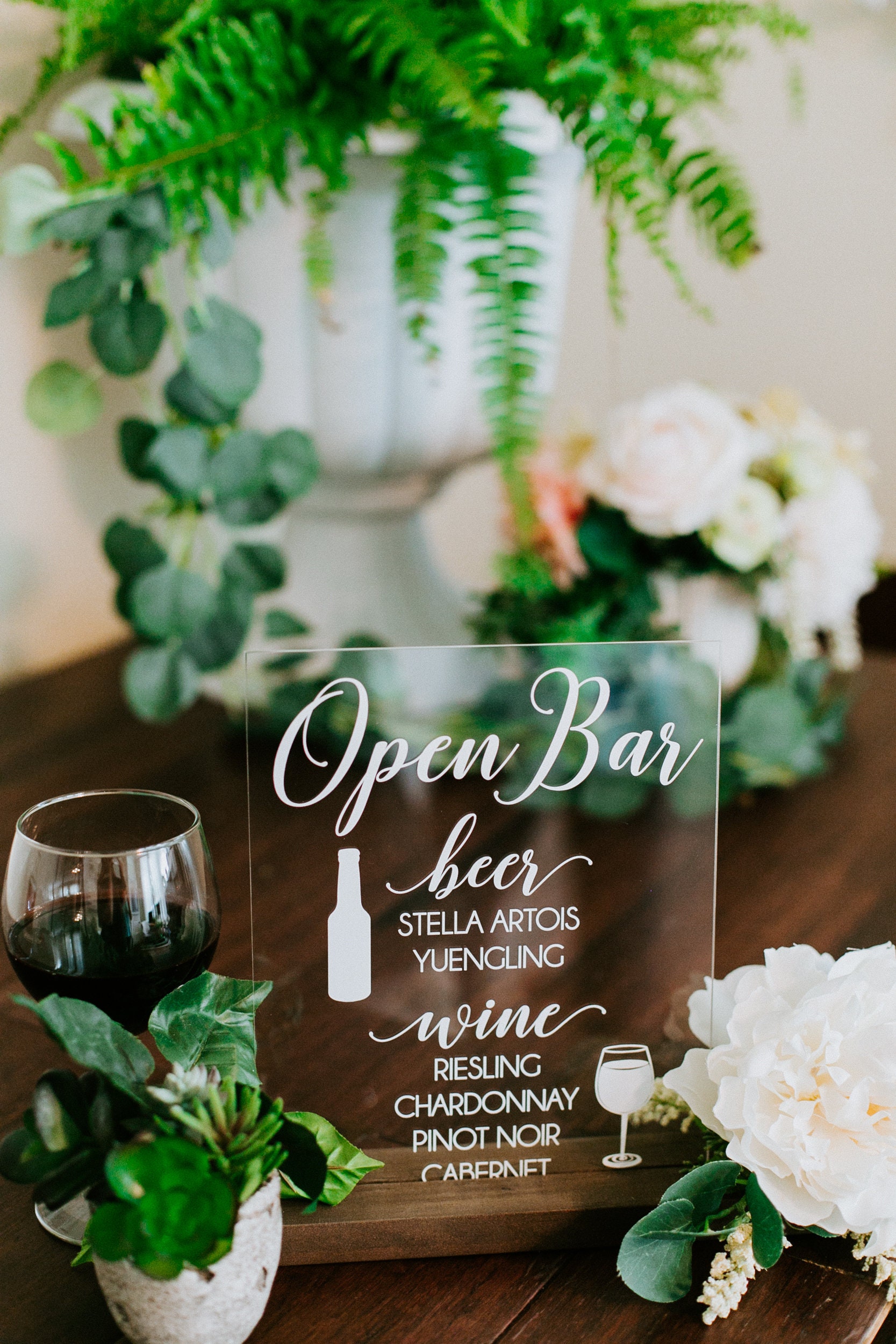 Open Bar Beer Wine Clear Glass Look Acrylic Wedding Sign 8x10 - Etsy