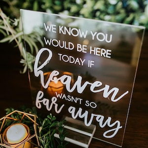 We Know You Would Be Here Today If Heaven Wasn't So Far Away Memorial Clear Glass Look Acrylic Wedding Sign, Those Forever In Hearts