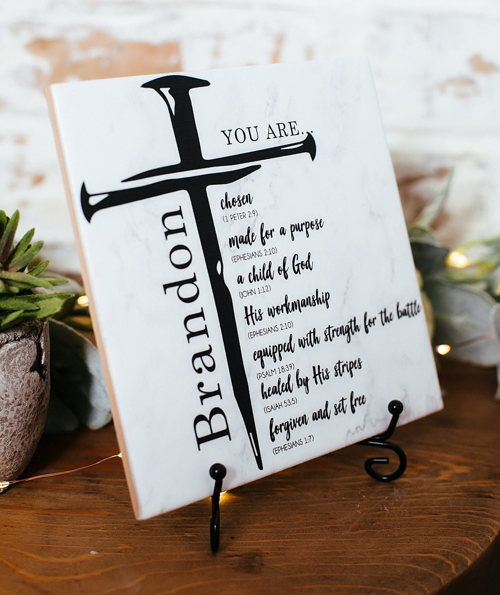 Personalized Name Christian Gifts For Men Teens Boys, Encouraging Scripture Bible Verse Sign, You Are Chosen Cross Sign Baby Shower Idea