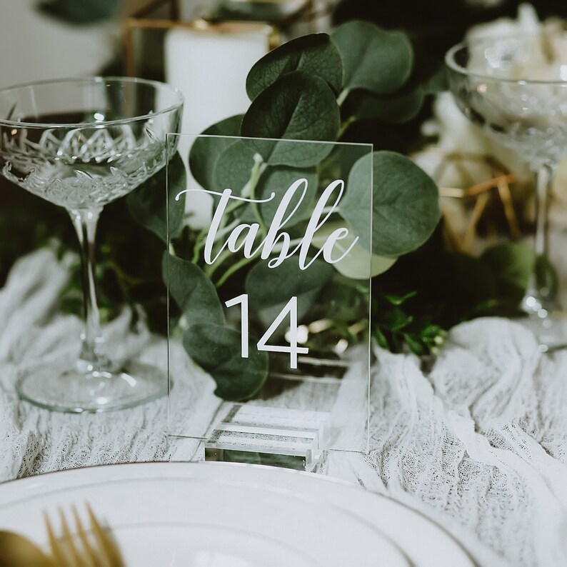 Clear Glass Look Acrylic Table Number Sign With Stands Etsy