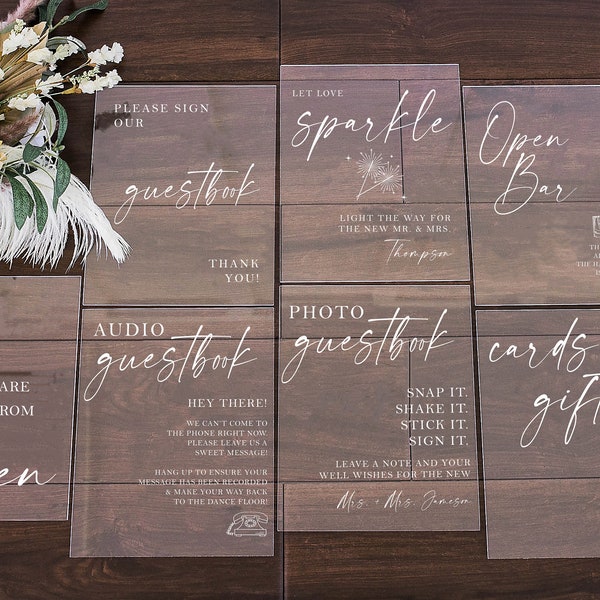 Set of 4x6 OR 5x7  Acrylic Wedding Signs, Gifts and Cards, In Loving Memory, Please Take One Favors Clear Glass Modern Calligraphy