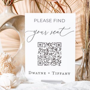 Please Find Your Seat QR Code Seating Arrangement Chart Clear Glass Look Acrylic Wedding Sign, Lucite Plexiglass or Perspex Signs