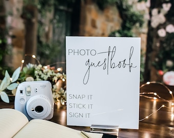 Photo Guestbook Snap It Stick It Sign It Clear Glass Look Acrylic Wedding Sign, Photo Booth Station Guest Book Lucite Table Sign