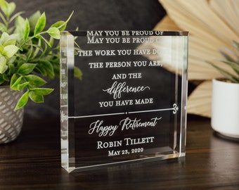 Happy Retirement Award Crystal Glass Plaque, for Employee Recognition, Staff Present, The Difference You Made Trophy, Years Of Service Gift