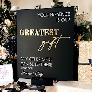 3D Mirror Your Presence Is Our Greatest Gift, Any Other Gifts Can Be Left Here Acrylic Wedding Sign, Cards Perspex Table Gift Table Signage