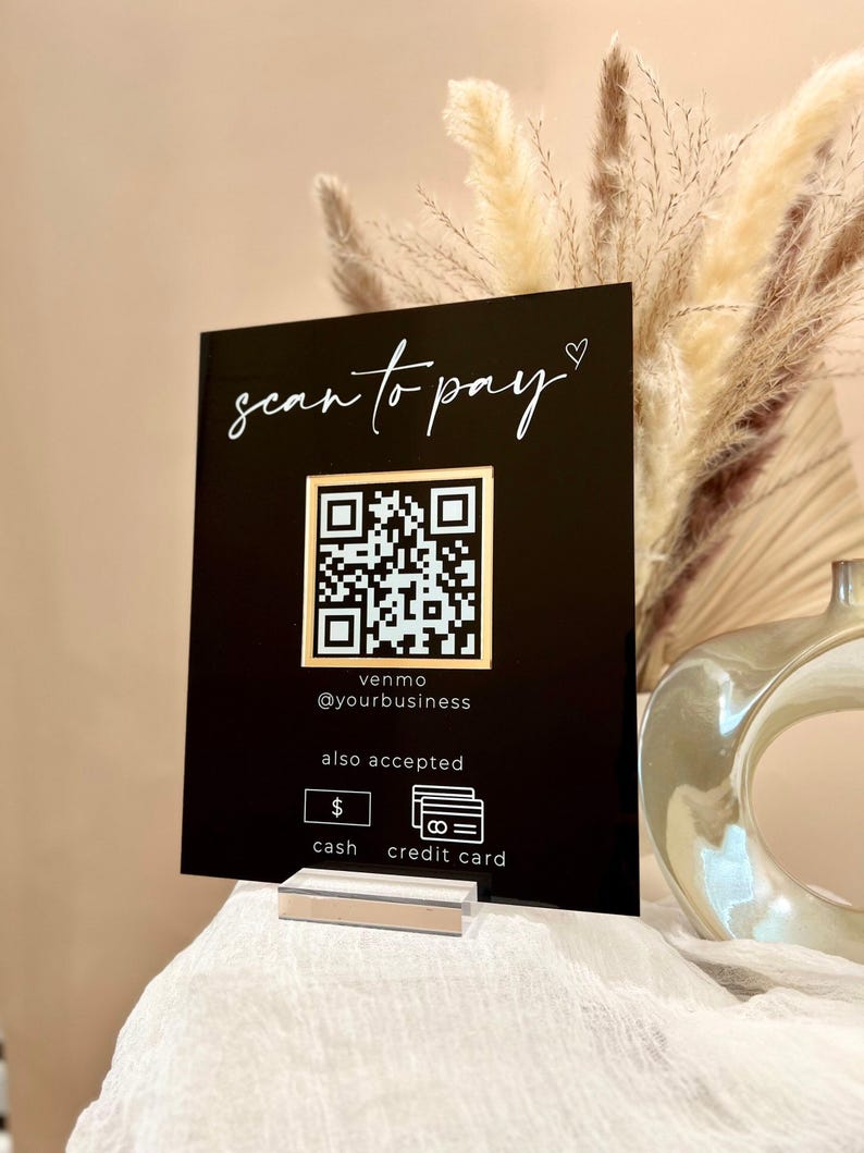 3D Scan to Pay Retail Scannable QR Code Clear Glass Look Acrylic Sign ...