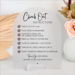 AirBnb VRBO Checkout Instructions For Hotel Guest Vacation Home Rental Checklist Custom Acrylic Sign For Reception Desk Check-out Check List