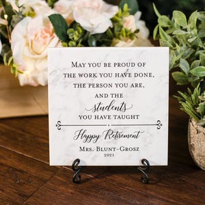 TEACHER or Professor Retirement Tile Plaque Gift For Boss, Colleague, Coworker, Friend, Truly Great Mentor, Retiring Present Idea + Stand