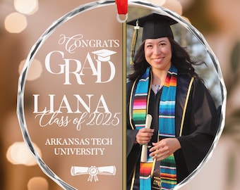 Congrats Grad Crystal Ornament – Personalized Photo Keepsake, Graduation Gift, Custom Name & Year Holiday Decoration for Graduate