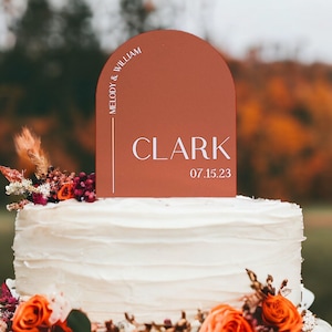 ARCH Boho Acrylic Cake Topper, Personalized Name Wedding or Birthday Cake Top, Bridal or Baby Shower Modern Blush Dusty Blue Cake Topper