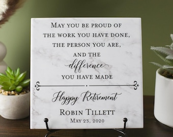 Happy Retirement Tile Plaque Gift For Boss, Colleague, Coworker, Teacher, Friend, Truly Great Mentor, Retiring Present Idea And Stand