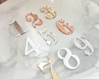 Gold, Rose Gold, Silver Mirror, White or Black Wedding Acrylic Numbers | DIY Table Numbers | Modern Party Decor